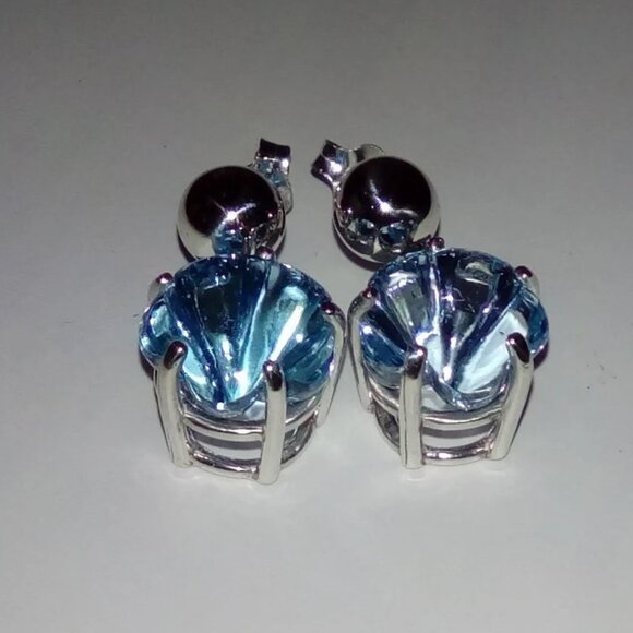 Stunning Flower Carved Natural Sky Topaz In Sterling Silver Stud Dangle Earrings - Picture 6 of 10